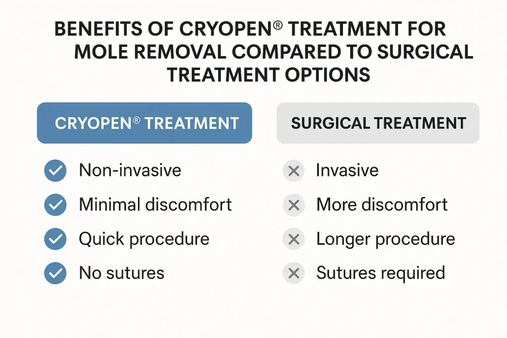 Table to show the benefits of getting moles removed Shipston-on-Stour from LA LIPO