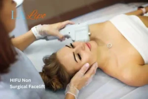 Woman having Hi-Fu to reduce wrinkles Shipston-on-Stour.