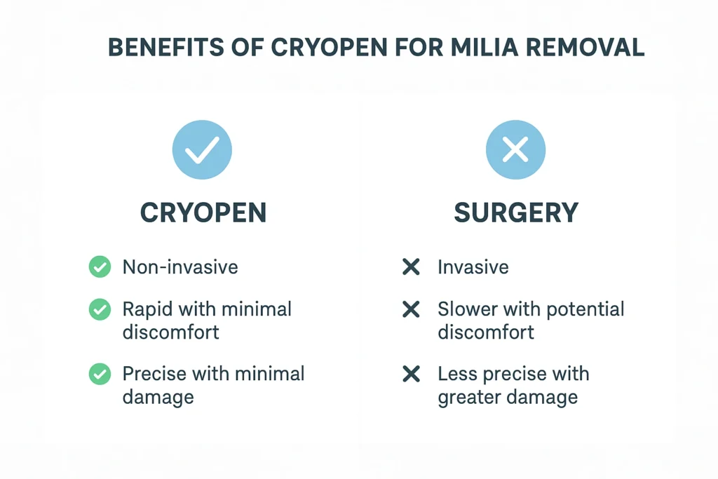 Benefits of cryopen for milia removal Shipston-on-Stour compared to surgical treatments.