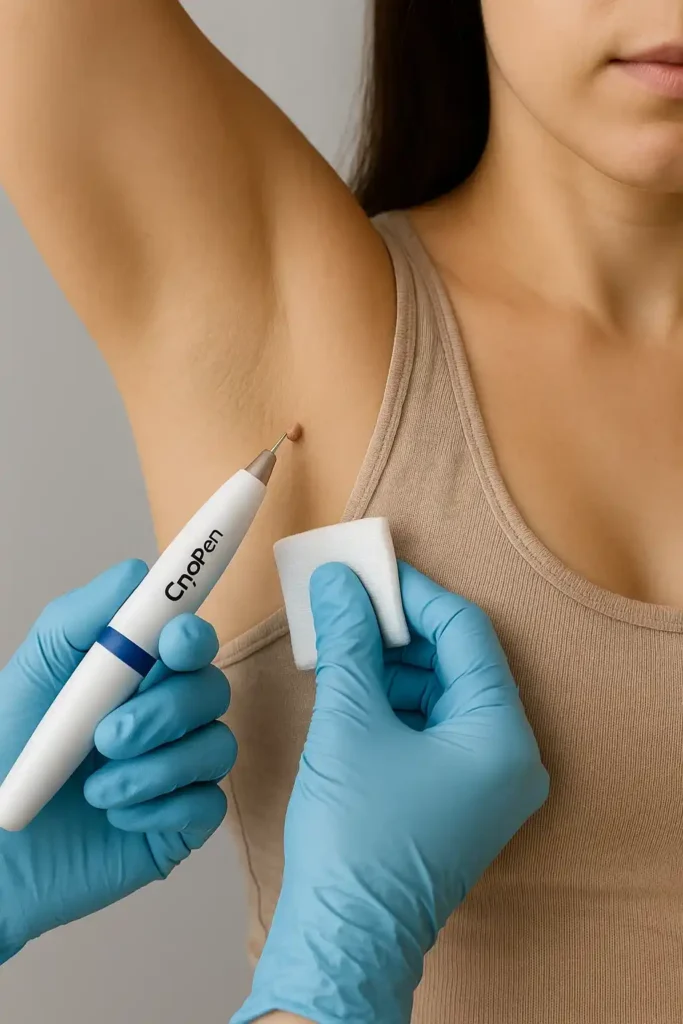woman having cryopen to remove underarm skin tags Shipston-on-Stour