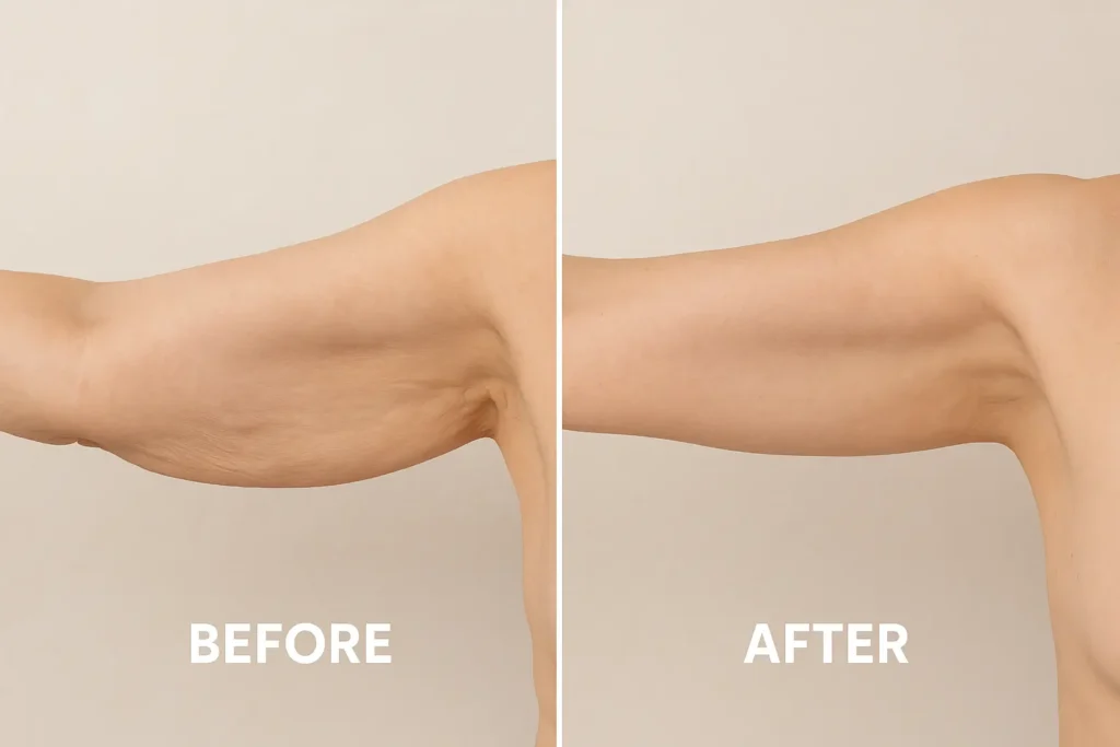 Picture of LA LIPO Shipston-on-Stour before and after results of skin tightening treatment on the upper arms.