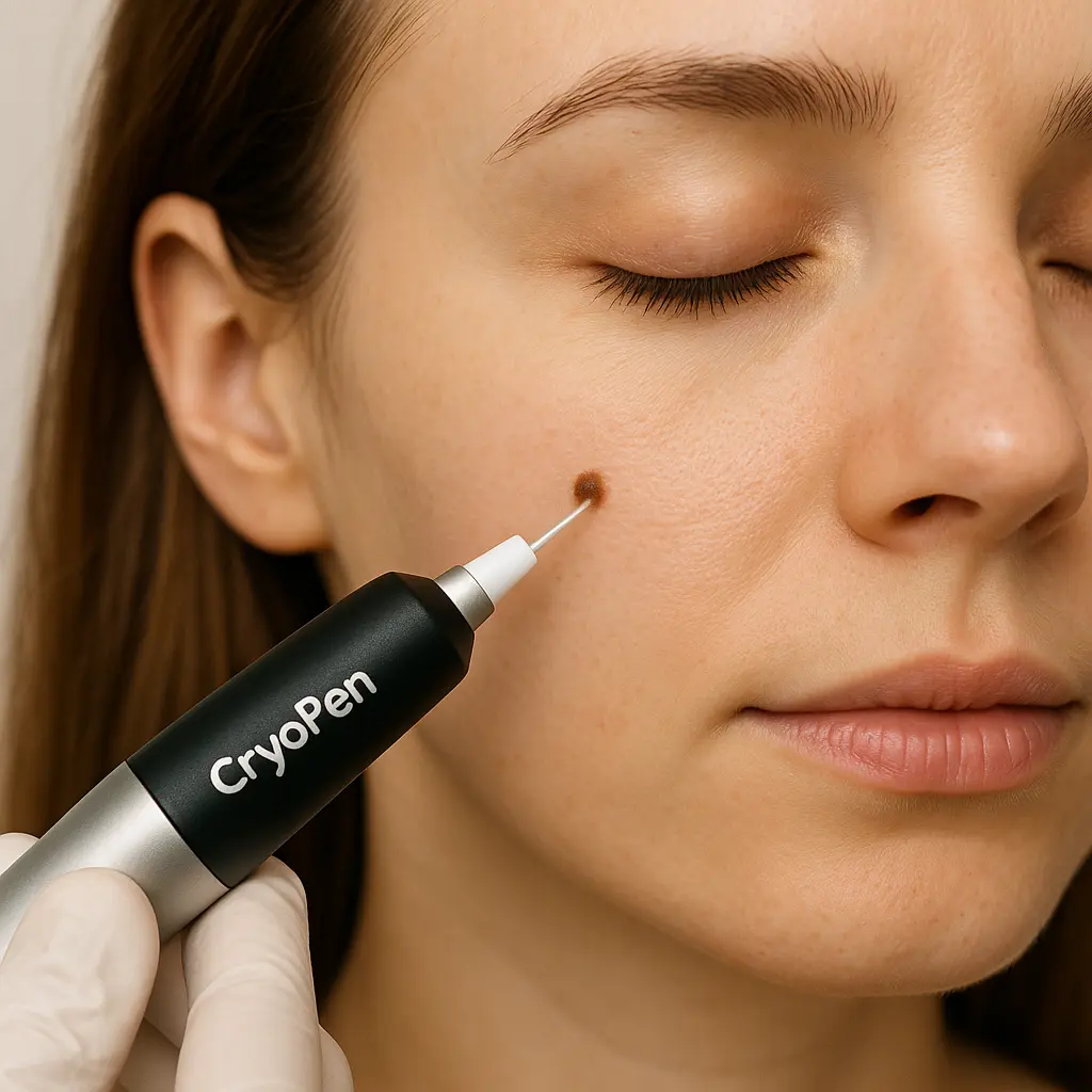 woman receiving facial mole removal Shipston-on-Stour using cryopen